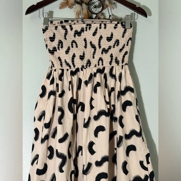 A New Day Women’s XS Strapless Smocked Tube Top Midi Sun Dress, Cream & Black - Picture 8 of 11